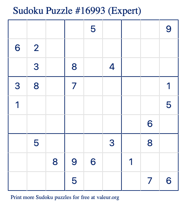 Free Printable Expert Sudoku Puzzle number 16993