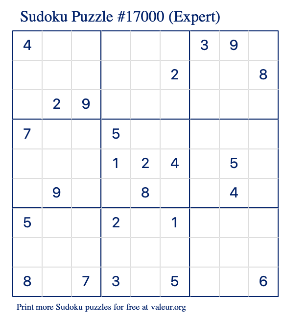 Free Printable Expert Sudoku Puzzle number 17000