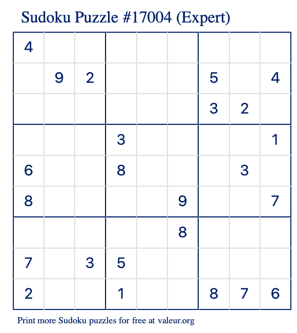 Free Printable Expert Sudoku with the Answer 17004