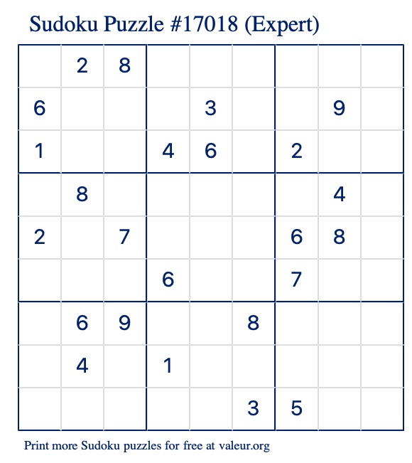 Free Printable Expert Sudoku Puzzle number 17018