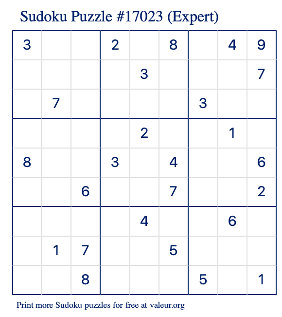 Free Printable Expert Sudoku Puzzle number 17023