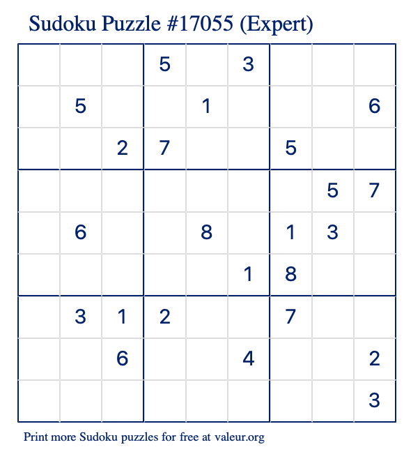 Free Printable Expert Sudoku Puzzle number 17055