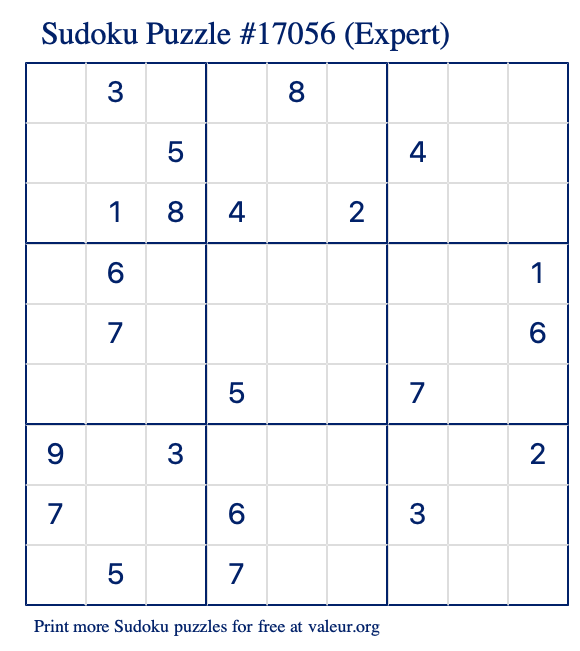 Free Printable Expert Sudoku Puzzle number 17056