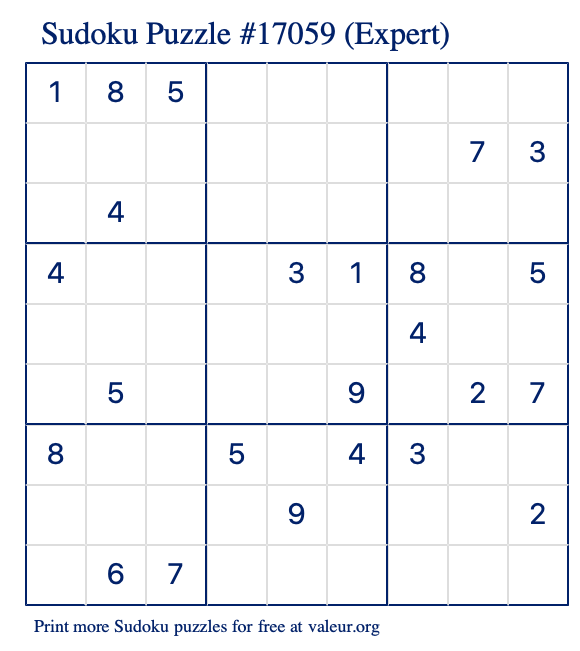 Free Printable Expert Sudoku Puzzle number 17059