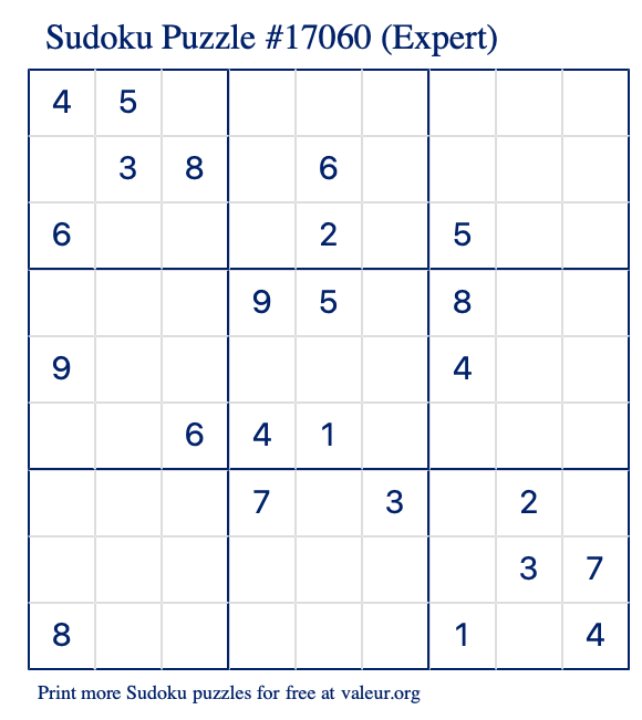 Free Printable Expert Sudoku Puzzle number 17060