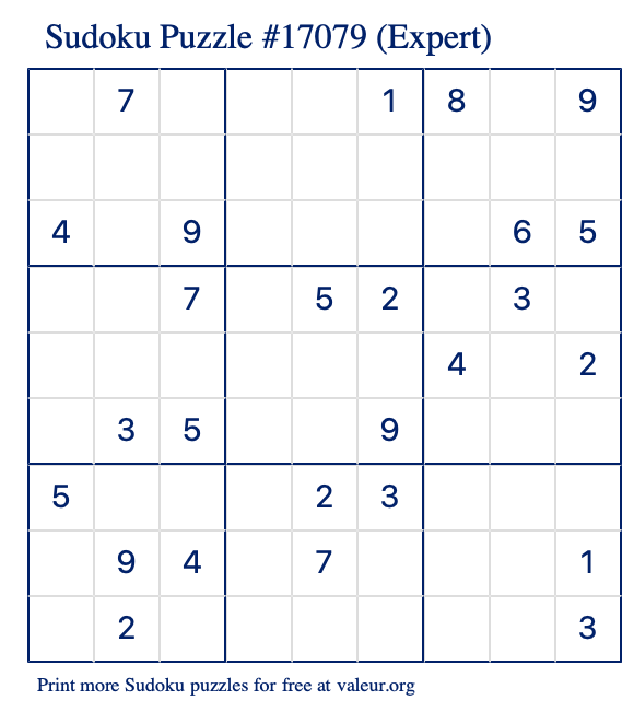 Free Printable Expert Sudoku Puzzle number 17079