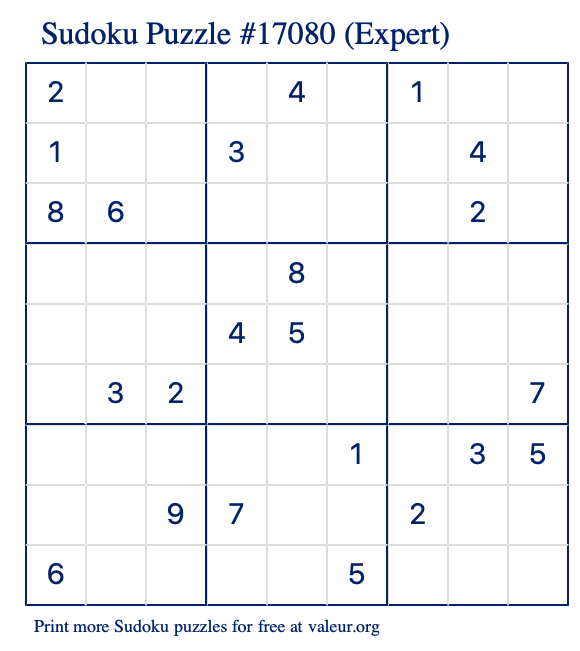 Free Printable Expert Sudoku Puzzle number 17080