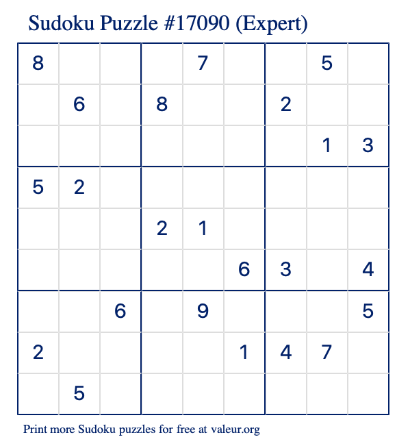 Free Printable Expert Sudoku Puzzle number 17090