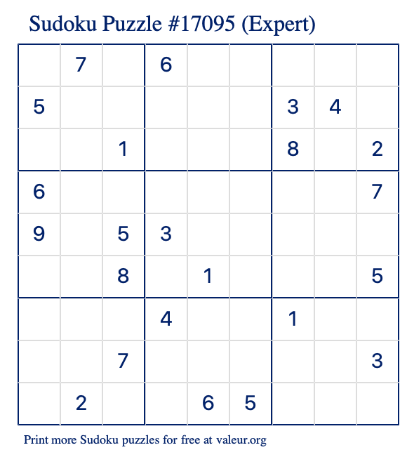 Free Printable Expert Sudoku Puzzle number 17095