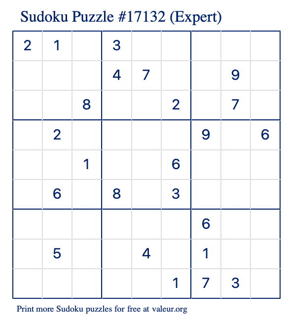 Free Printable Expert Sudoku Puzzle number 17132