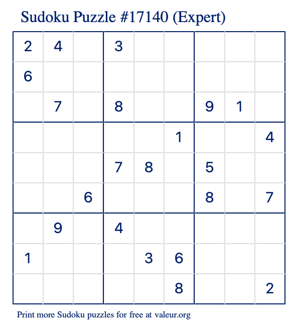 Free Printable Expert Sudoku Puzzle number 17140