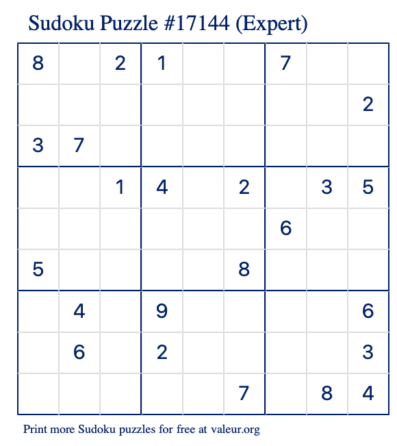 Free Printable Expert Sudoku Puzzle number 17144