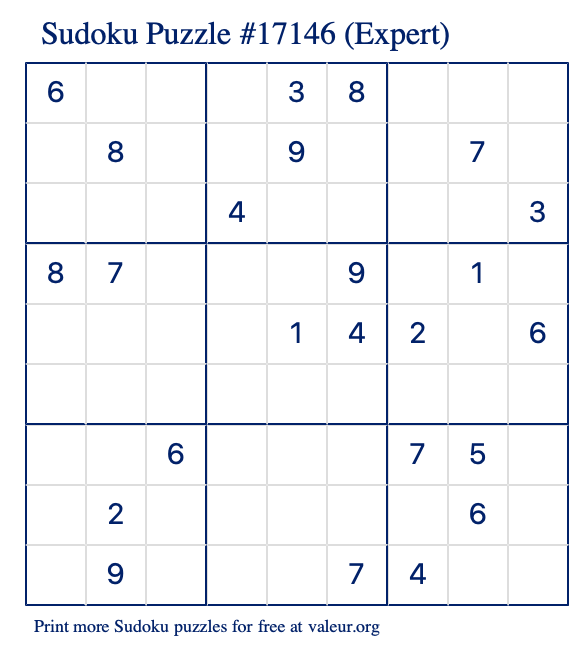 Free Printable Expert Sudoku Puzzle number 17146