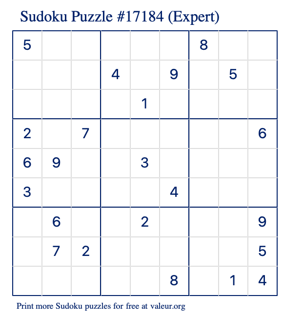 Free Printable Expert Sudoku Puzzle number 17184