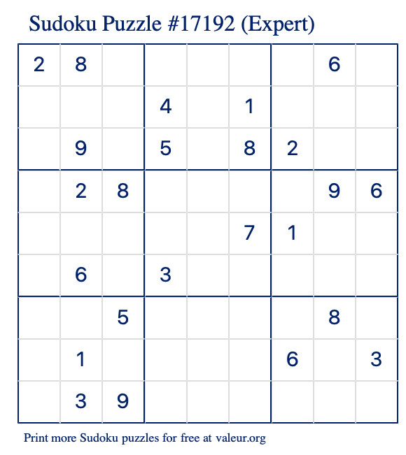 Free Printable Expert Sudoku Puzzle number 17192