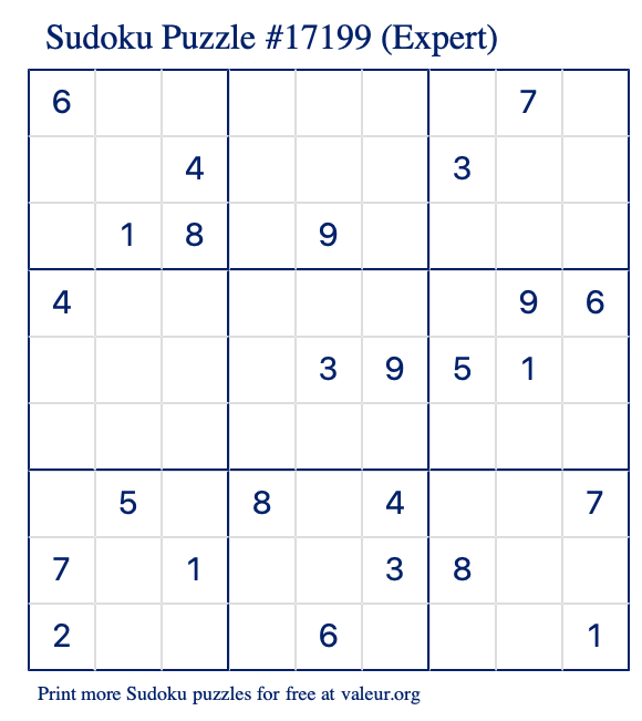 Free Printable Expert Sudoku Puzzle number 17199