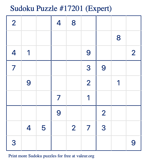 Free Printable Expert Sudoku Puzzle number 17201