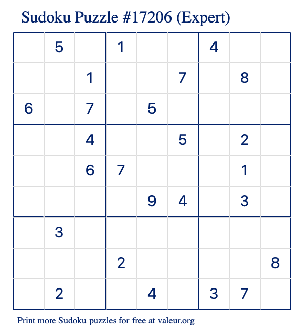 Free Printable Expert Sudoku Puzzle number 17206