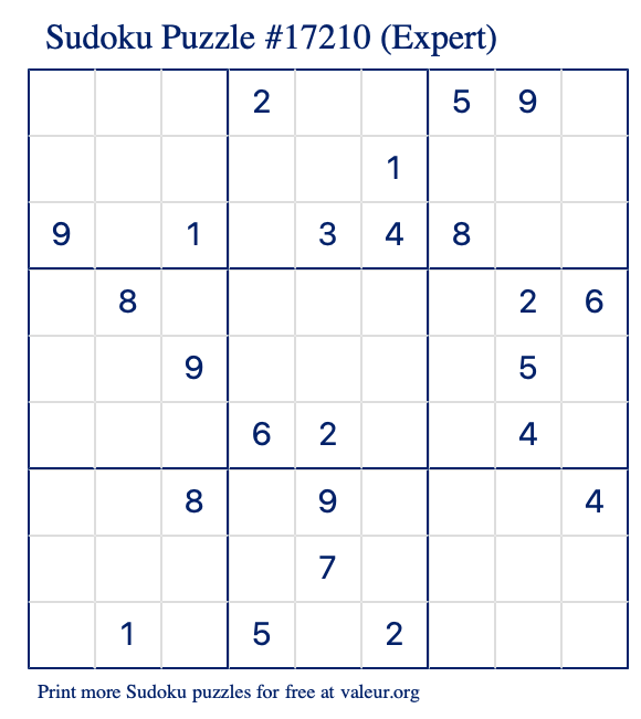 Free Printable Expert Sudoku Puzzle number 17210