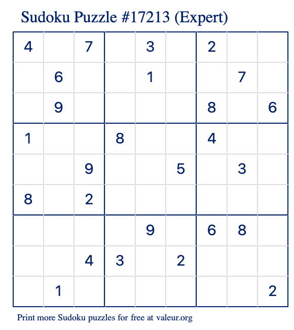 Free Printable Expert Sudoku Puzzle number 17213