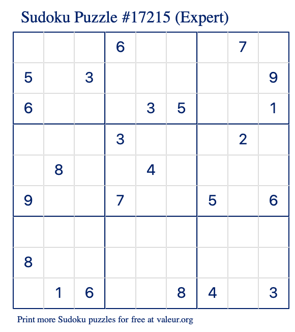 Free Printable Expert Sudoku Puzzle number 17215