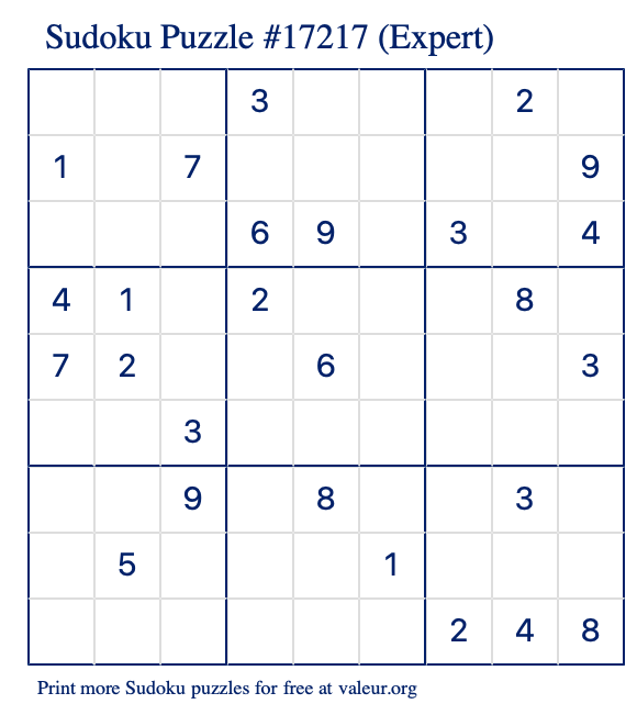 Free Printable Expert Sudoku Puzzle number 17217