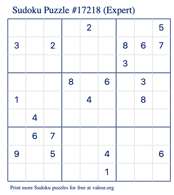 Free Printable Expert Sudoku Puzzle number 17218