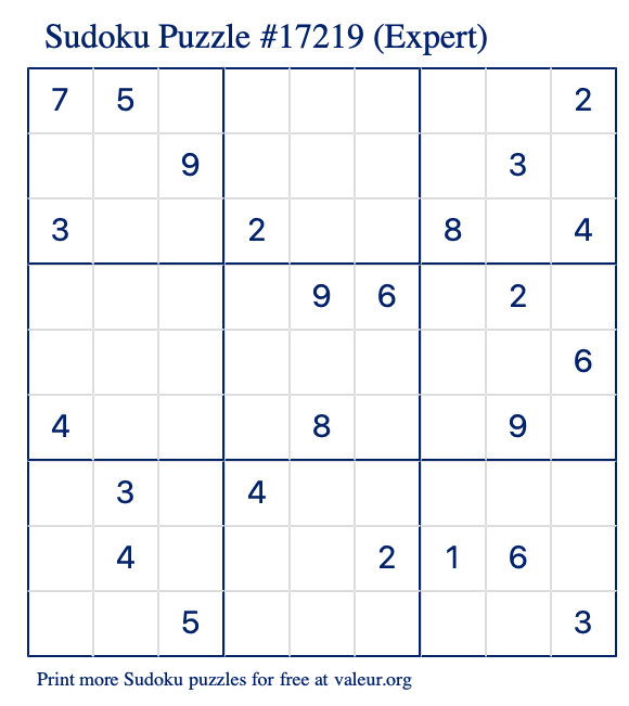 Free Printable Expert Sudoku with the Answer 17219