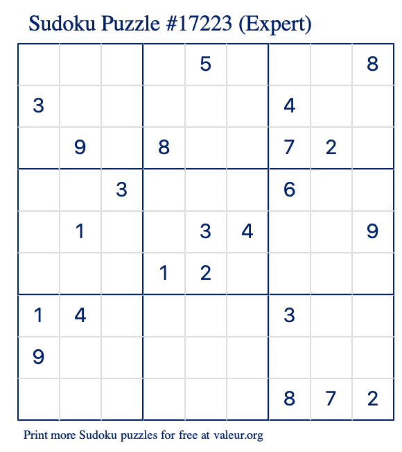 Free Printable Expert Sudoku Puzzle number 17223