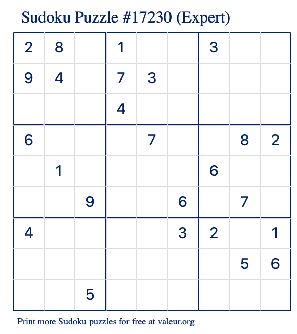 Free Printable Expert Sudoku with the Answer 17230