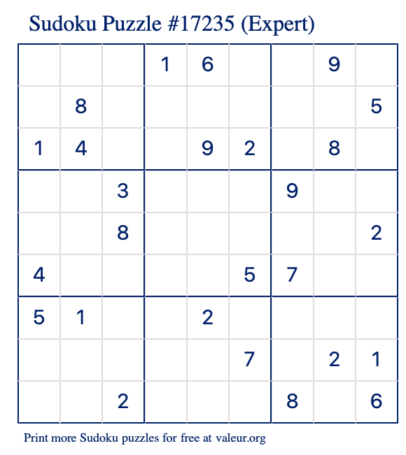 Free Printable Expert Sudoku Puzzle number 17235