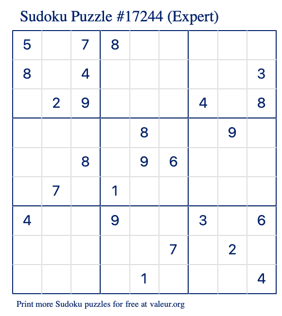 Free Printable Expert Sudoku Puzzle number 17244