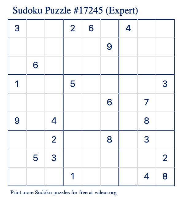 Free Printable Expert Sudoku Puzzle number 17245