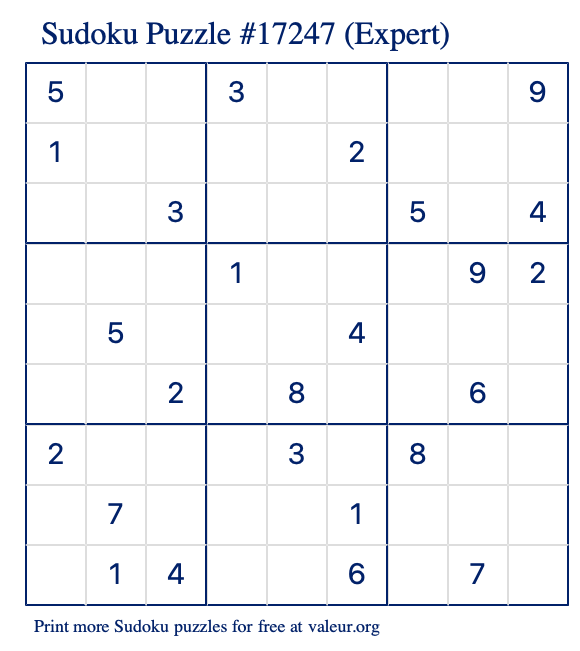 Free Printable Expert Sudoku Puzzle number 17247