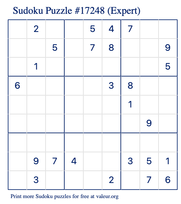 Free Printable Expert Sudoku Puzzle number 17248