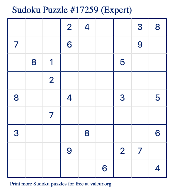 Free Printable Expert Sudoku Puzzle number 17259