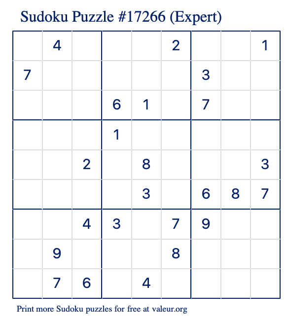 Free Printable Expert Sudoku Puzzle number 17266