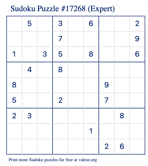 Free Printable Expert Sudoku Puzzle number 17268