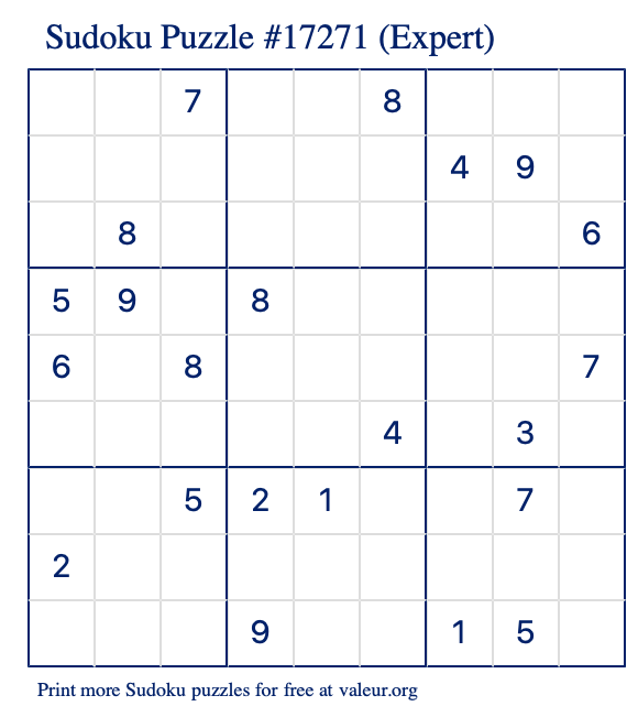 Free Printable Expert Sudoku Puzzle number 17271