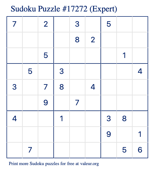 Free Printable Expert Sudoku Puzzle number 17272