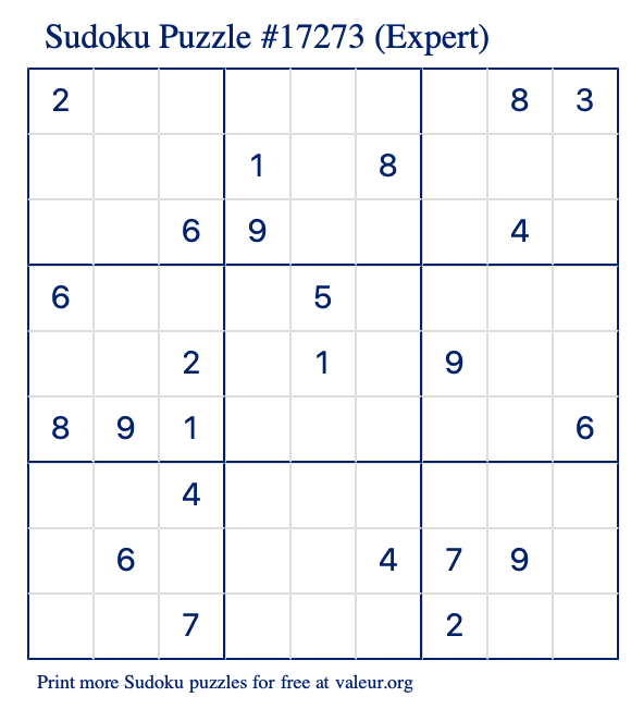 Free Printable Expert Sudoku Puzzle number 17273