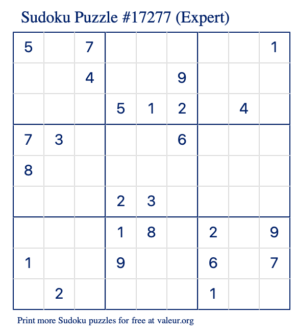 Free Printable Expert Sudoku Puzzle number 17277