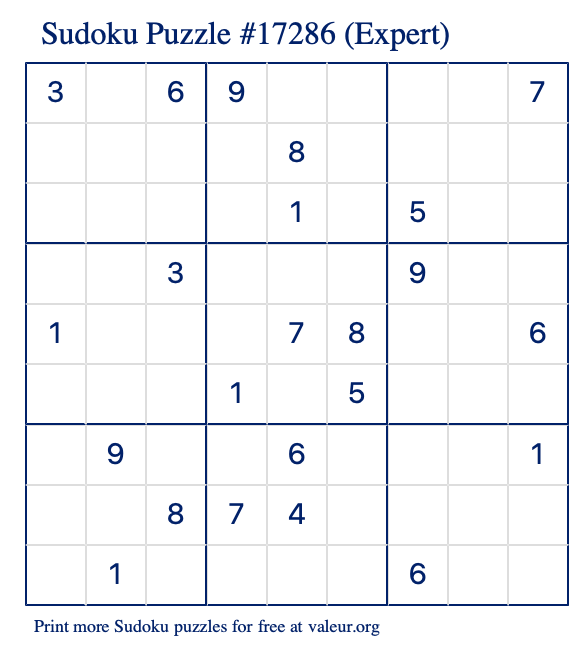 Free Printable Expert Sudoku Puzzle number 17286