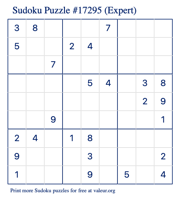 Free Printable Expert Sudoku Puzzle number 17295