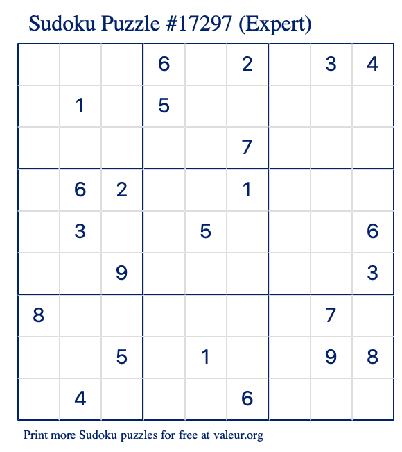 Free Printable Expert Sudoku Puzzle number 17297