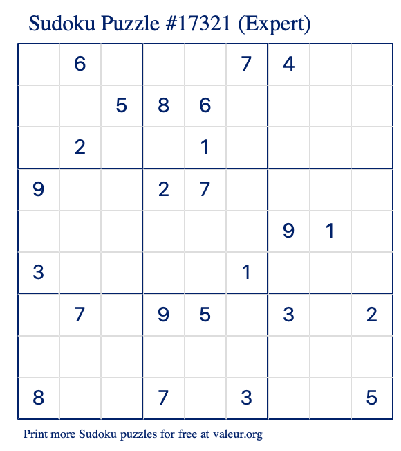 Free Printable Expert Sudoku Puzzle number 17321