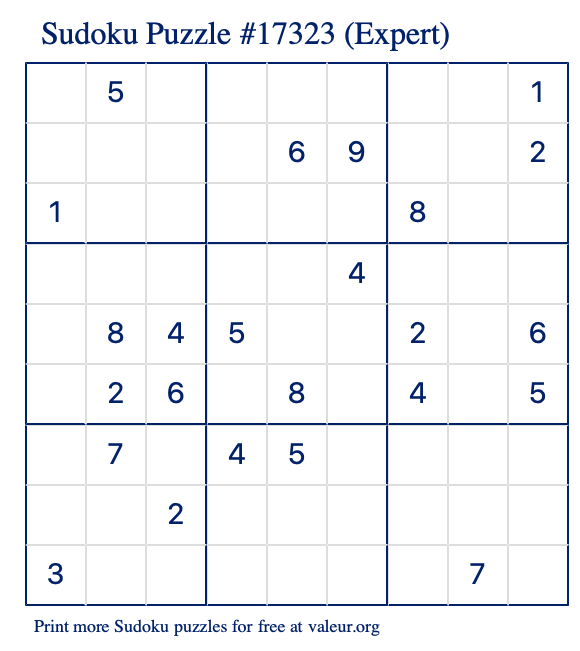 Free Printable Expert Sudoku Puzzle number 17323