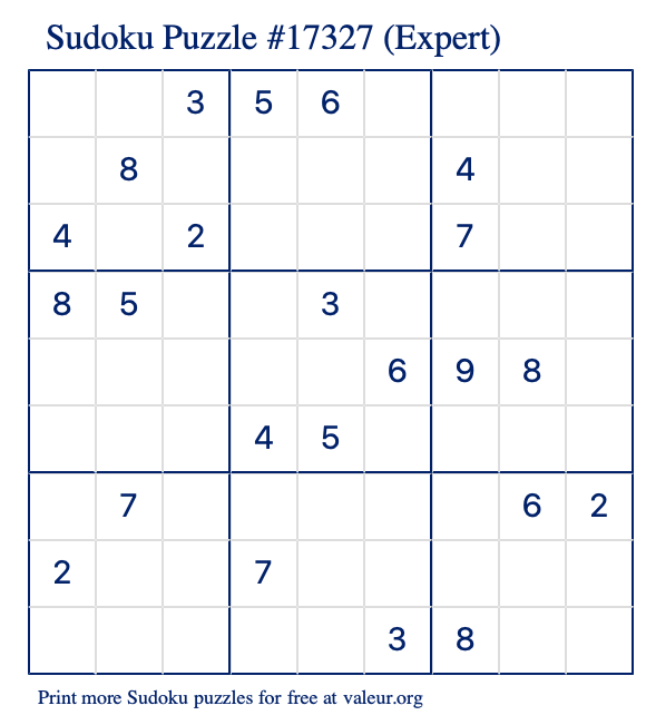 Free Printable Expert Sudoku Puzzle number 17327