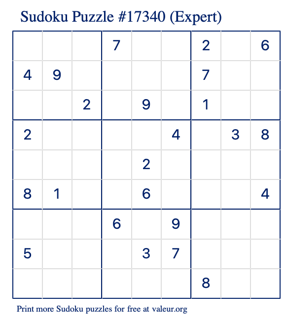 Free Printable Expert Sudoku Puzzle number 17340