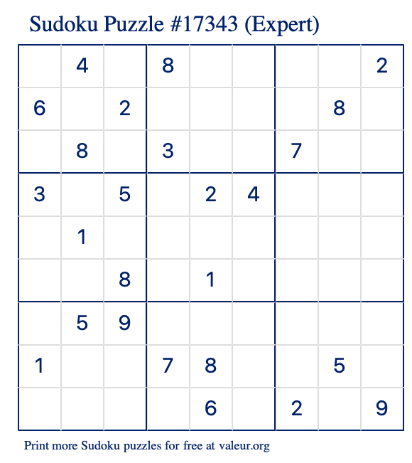 Free Printable Expert Sudoku Puzzle number 17343